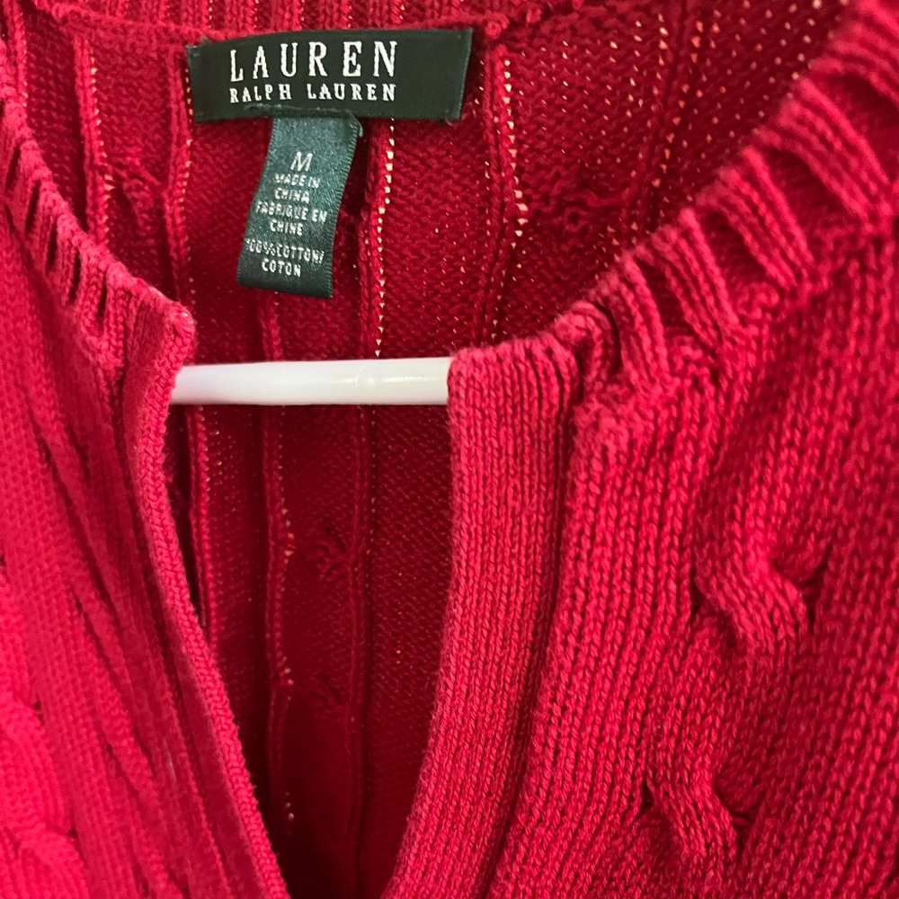 Lauren Ralph Lauren Cable-knit Sweater Cotton Red Women’s Size Medium - Picture 11 of 11